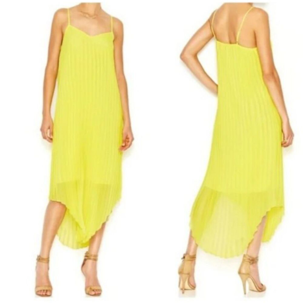 Bar III Citrus Burst Yellow Accordion Pleated Dress Womens